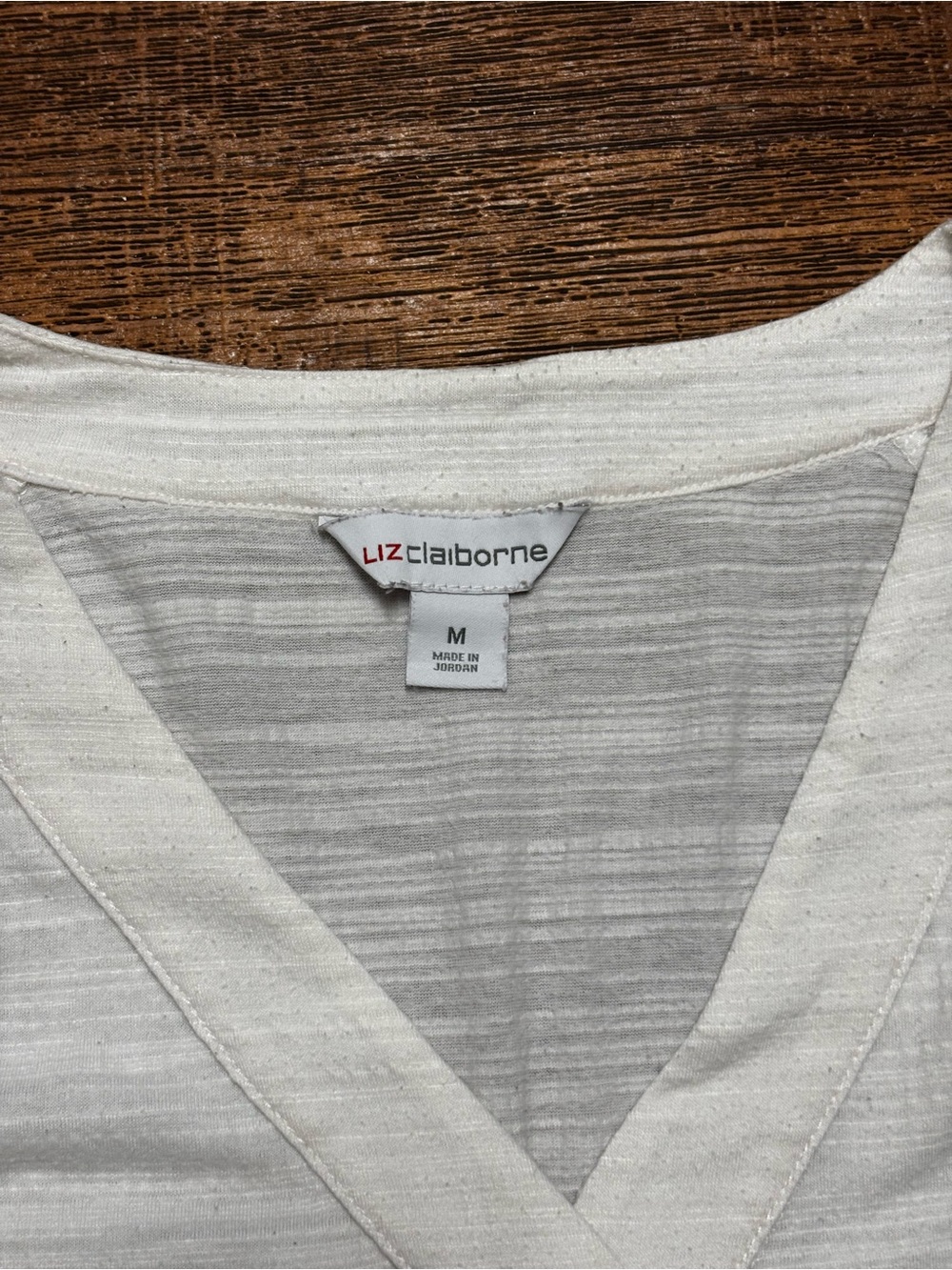 Liz Claiborne Cream Button-Up V-Neck Top - Picture 2 of 4